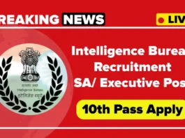 IB SA Recruitment 2025, Apply Online for SA/ Executive Vacancies at Intelligence Bureau