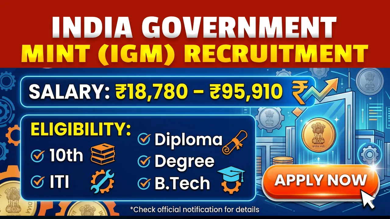 India Government Mint IGM Recruitment 2026, Apply For 94 Supervisor and other Posts