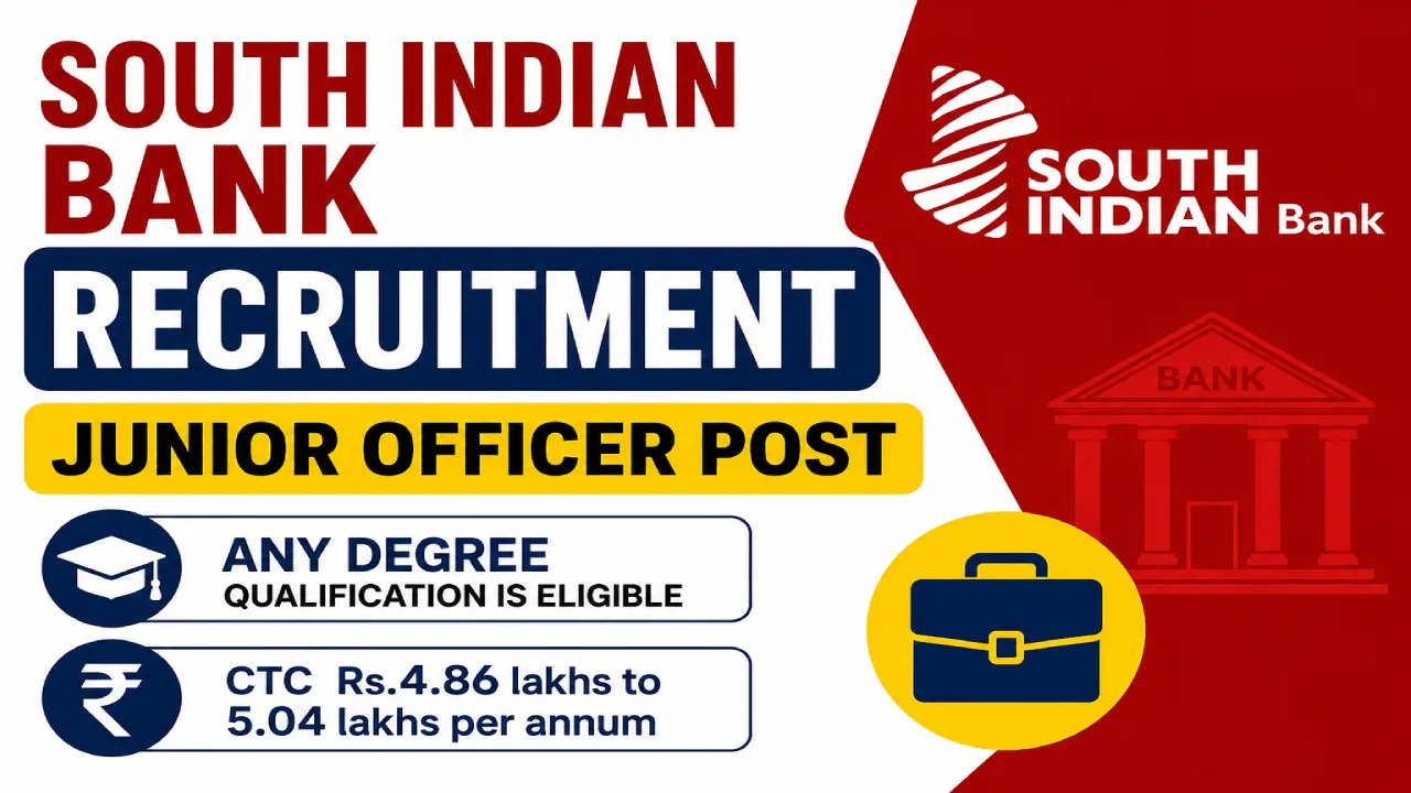 South Indian Bank Junior Officer Recruitment 2026 Out Now, Any Degree Candidates can Apply Online